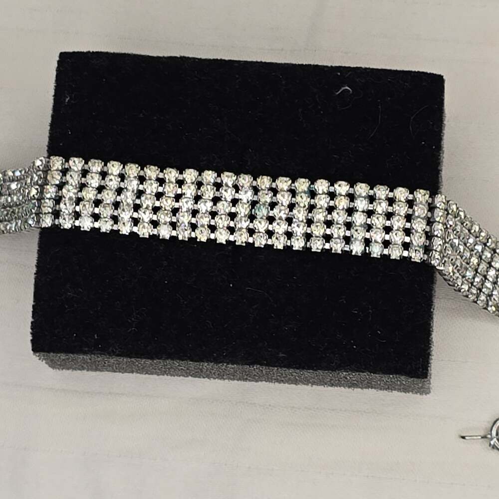 Vintage Wide 8 Row Crystal Rhinestone Tennis Bracelet